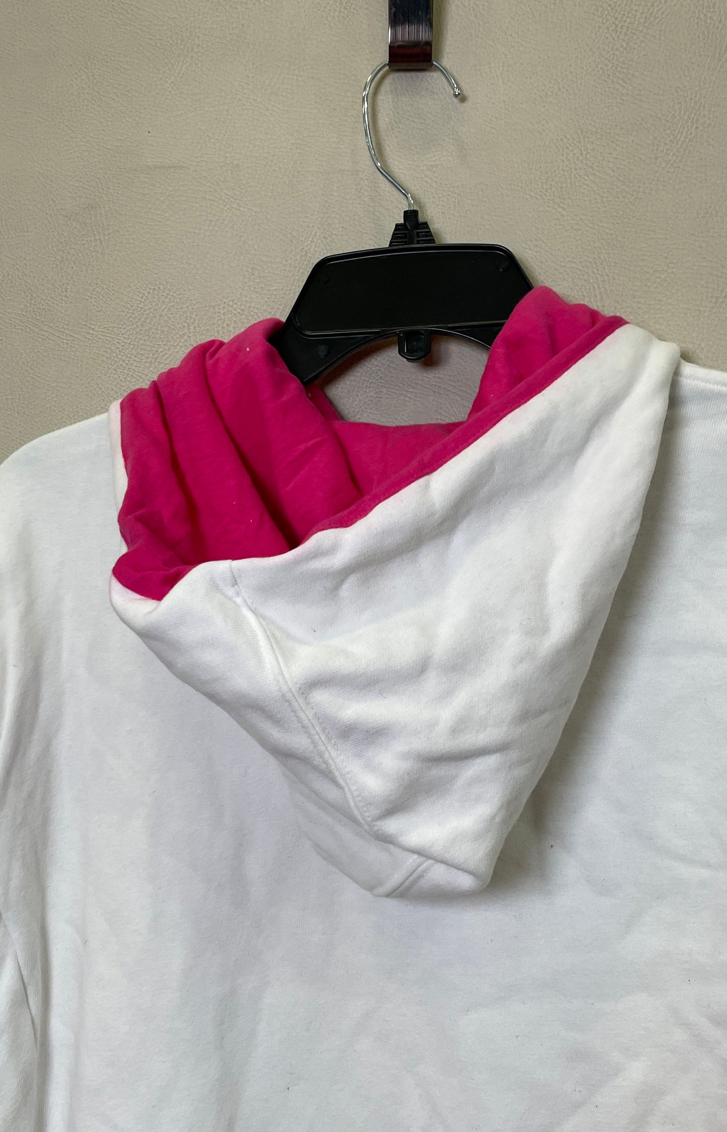 The North Face Women's White Pink Striped Fleece Pullover Hoodie Sz L