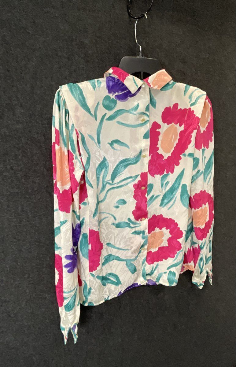 Vintage 80s Sonya Ratay for San Andre Women's Floral Button Back Blouse Sz S