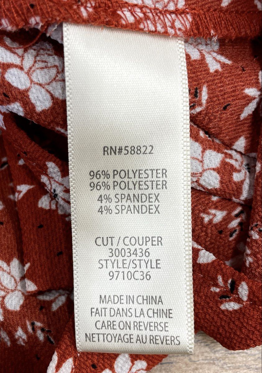 Max Studio Women's Rust Floral Tie Waist Smocked V-Neck Blouse Sz M