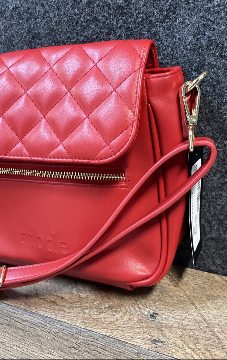 Mode Crimson Red Quilted Flap Crossbody Handbag Gold Hardware NWT COA
