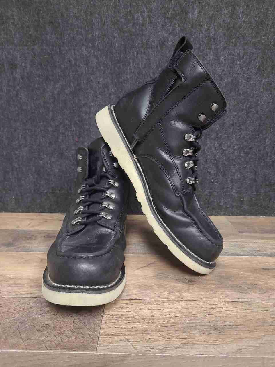 Harley-Davidson Brakeman Black Leather Side Zip Moc Toe Wedge Boots Size 10