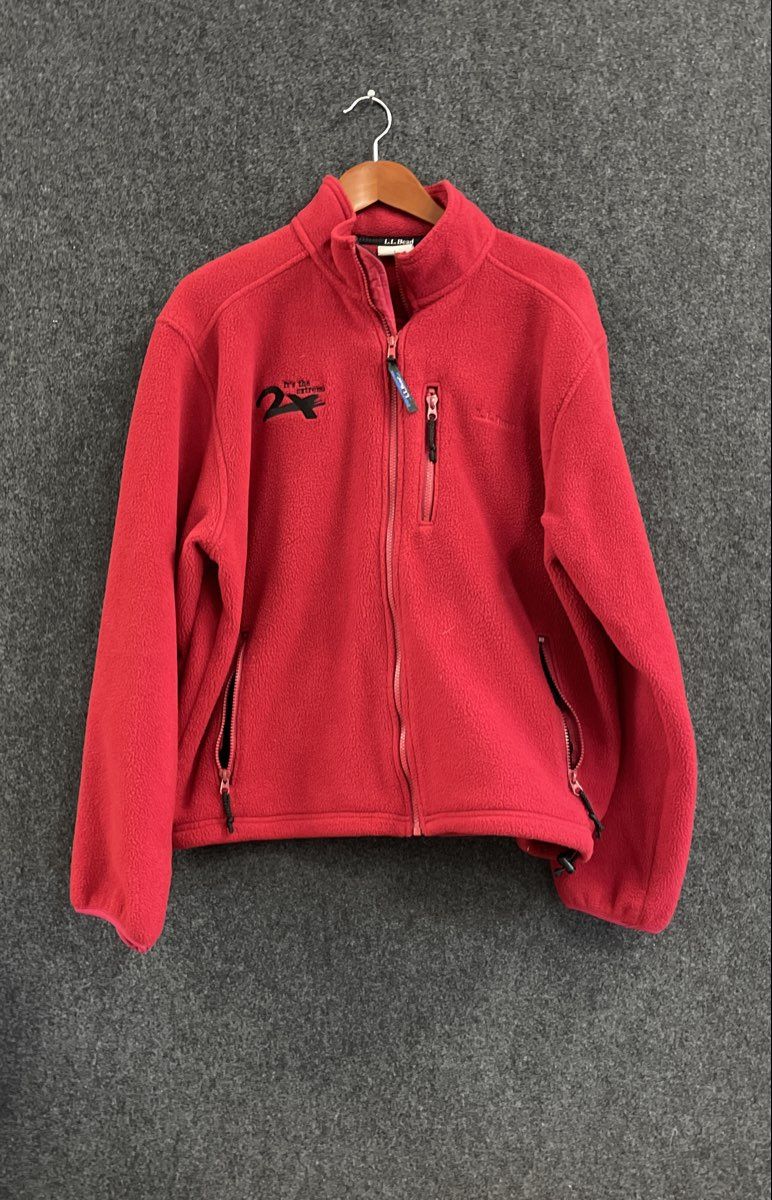 L.L. Bean Men's Vintage 90s Red Full Zip Fleece Jacket Chest Pocket Sz M
