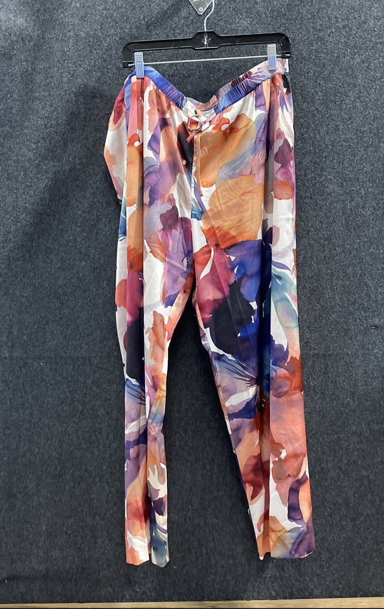Soma Women's Satin Printed Pants Lasting Blooms Champagne Size XL NWT