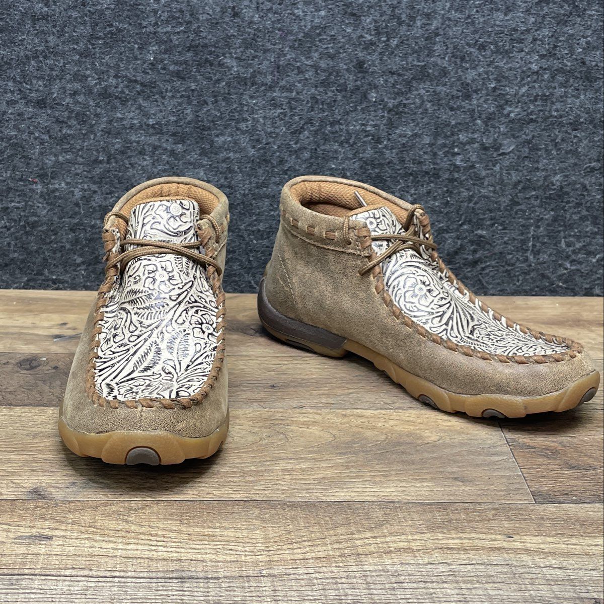 Twisted X WDM0080 Tooled Floral Tan Leather Driving Moc Chukka Women's Size 5.5