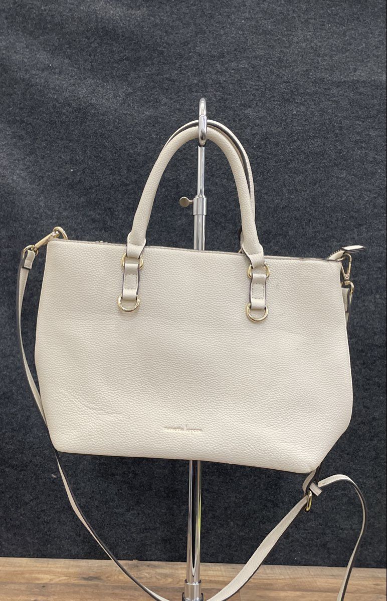 Nanette Lepore White Pebbled Satchel Handbag Crossbody Bag Gold Hardware