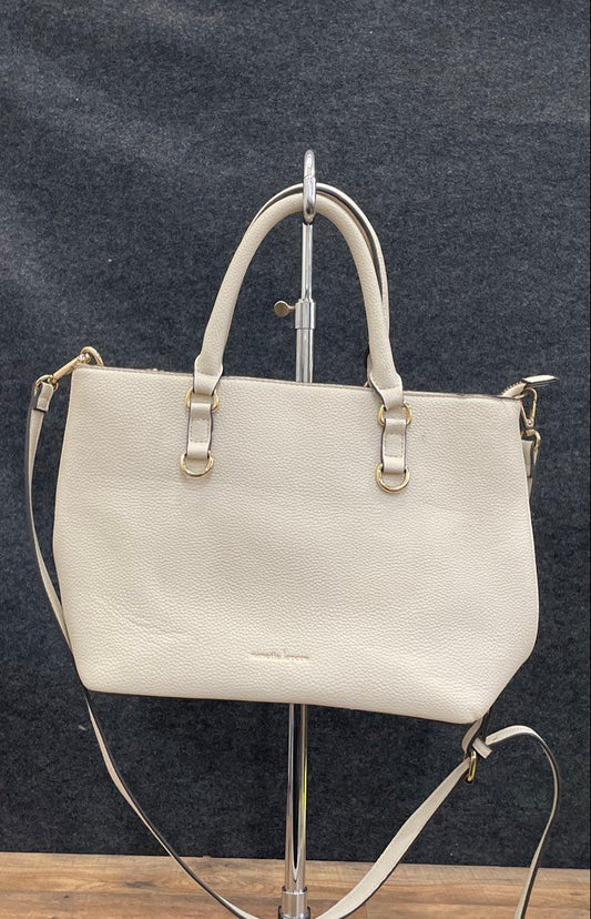 Nanette Lepore White Pebbled Satchel Handbag Crossbody Bag Gold Hardware