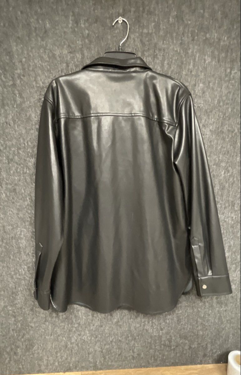 Calvin Klein Women's Black Faux Leather Snap Front Shirt Jacket Shacket Size XL