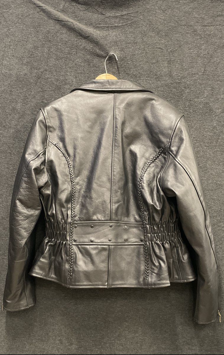 Vintage Y2K Zony Inc Women's Black Braided Leather Biker Jacket Studded Sz XL