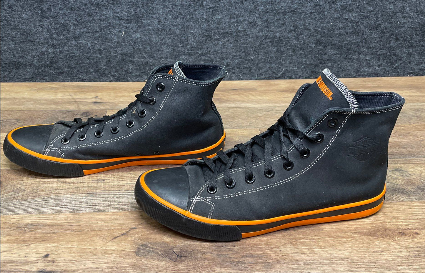 Harley-Davidson D93816 Black Orange Canvas High Top Sneakers Men's Size 10.5