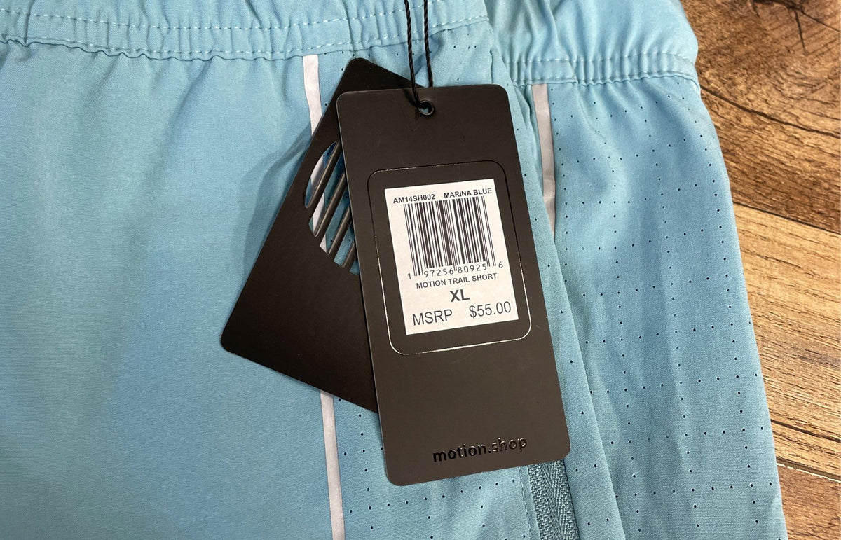 Motion Men's Marina Blue Motion Trail Shorts Reflective Zip Pockets Sz XL NWT