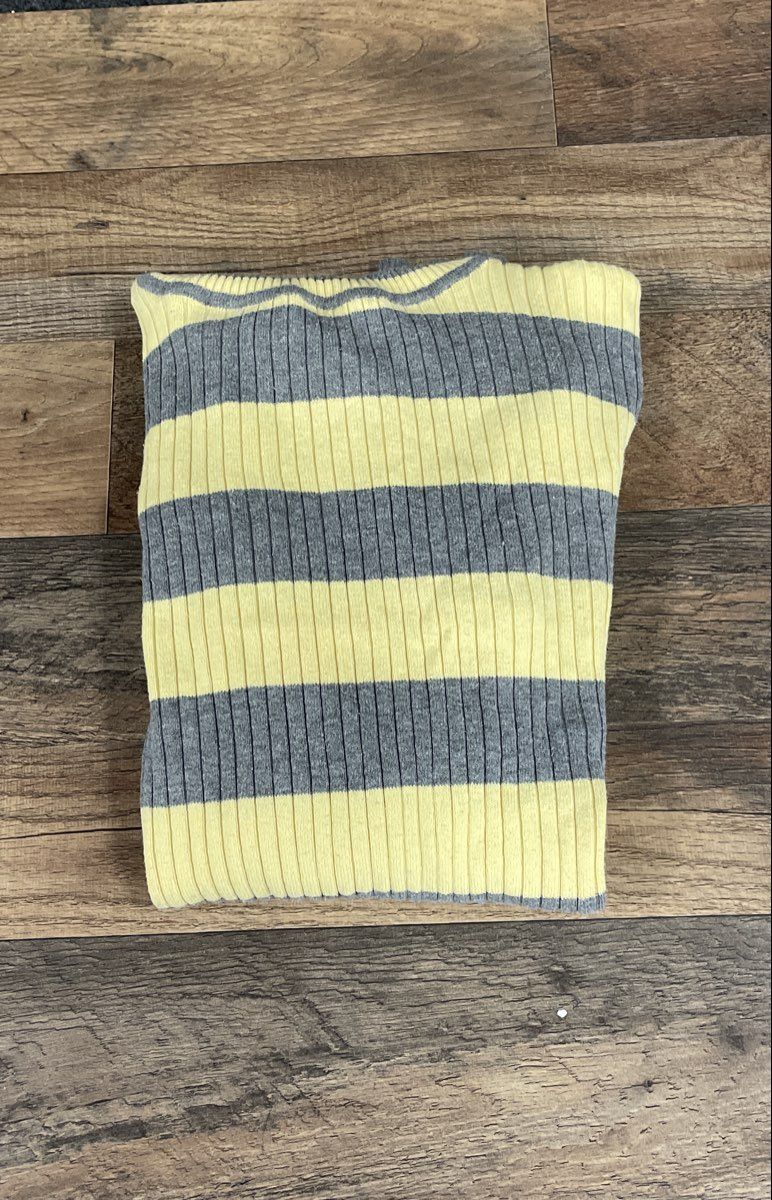 L.E.I. Women's Yellow Gray Striped Ribbed Knit Turtleneck Sweater Size XL