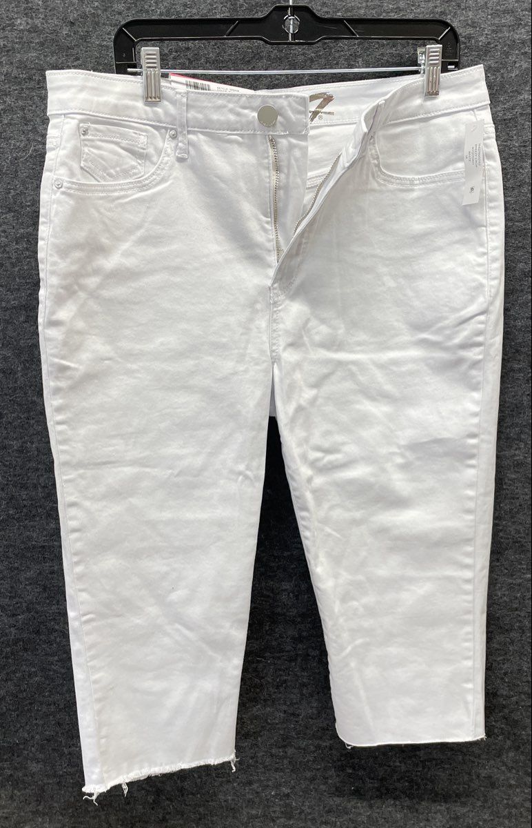 Seven7 Women's White Breezy Crop High Rise Skimmer Jeans Raw Hem Sz 14 NWT