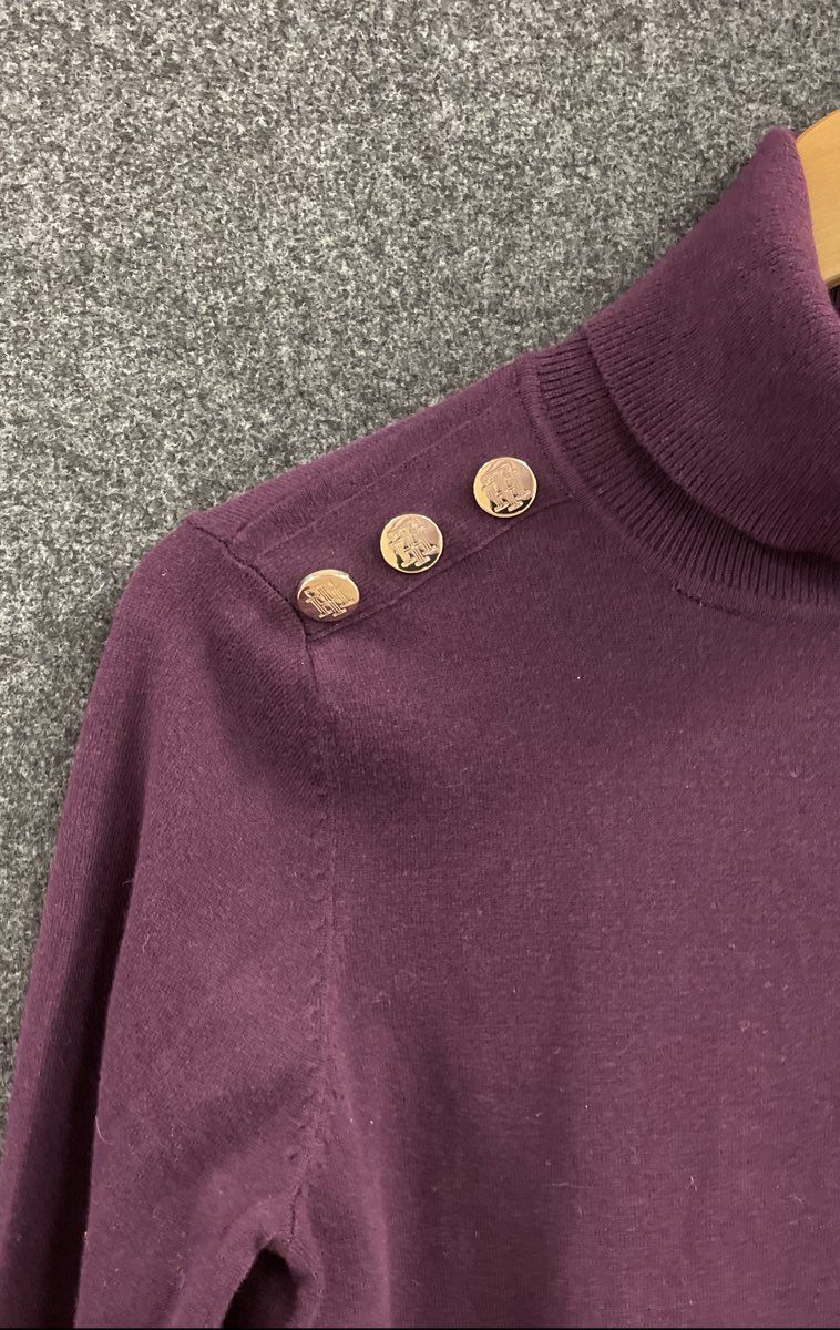 Tommy Hilfiger Women's Purple Gold Button Shoulder Turtleneck Sweater NWT Sz S