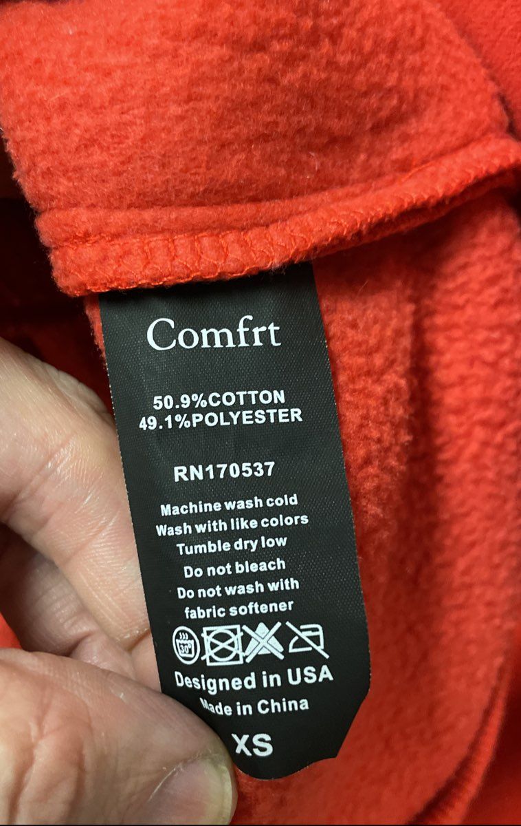 Comfrt Red Pullover Hoodie Heavyweight Utility Sleeve Pockets Sz XS