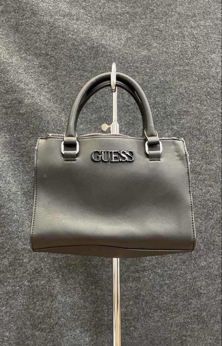 Guess Black Leather Satchel Handbag Top Handle Purse Gunmetal Hardware