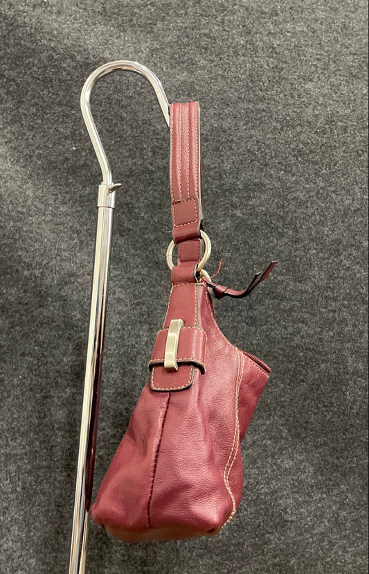 Wilsons Maroon Leather Shoulder Bag Contrast Stitching Silver Hardware Vintage