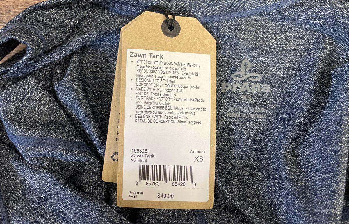 Prana Women's Zawn Tank Nautical Blue Herringbone Knit Yoga Studio NWT Sz XS