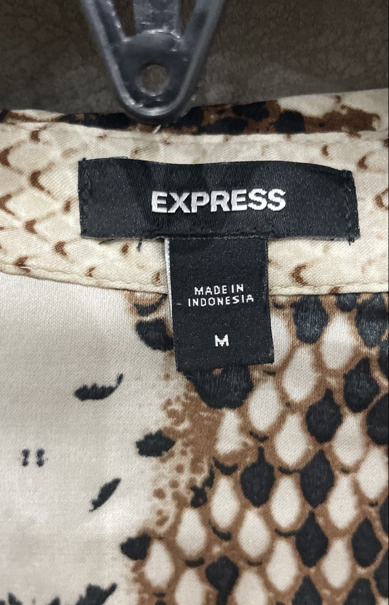 Express Women's Snake Skin Print Long Sleeve Wrap Dress Beige Brown Black Sz M