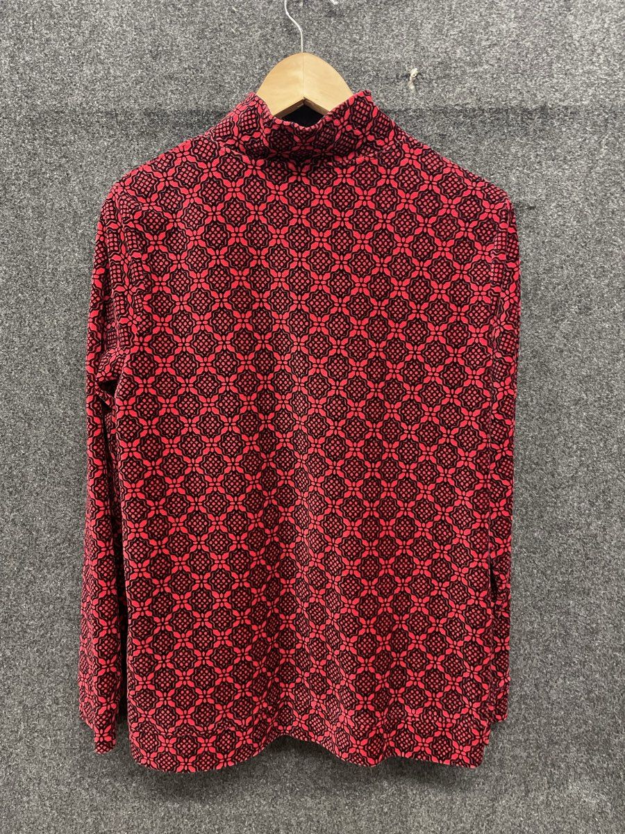 Kim Rogers Women's Full Zip Jacket Red Black Geometric Lattice Soft Sz M
