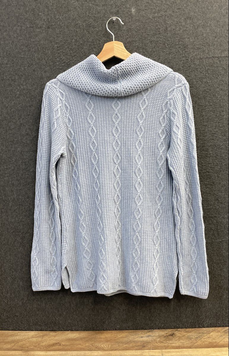 Jeanne Pierre Women's Cowl Neck Sweater Chambray Blue Cable Knit NWT Sz M