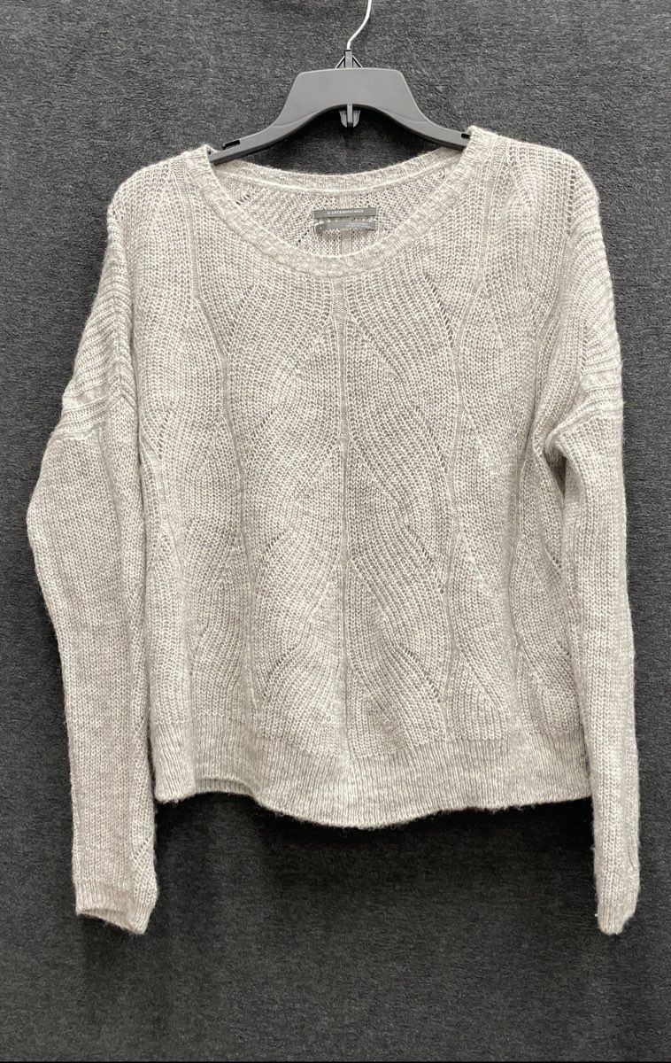 Anthropologie Women's Gray Open Knit Wool Blend Leaf Motif Sweater Sz S