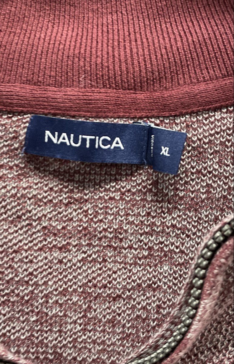 Nautica Men's Quarter Zip Sweater Pullover Red Marled Long Sleeve Size XL