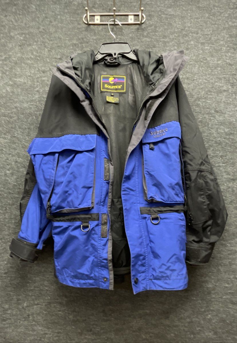 Vintage 90s Solstice Men's Blue Black Hardwear Ski Jacket Parka Hooded Sz S