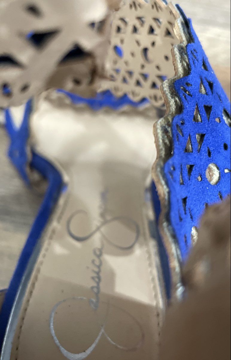 Jessica Simpson Blue Laser Cut Perforated Ankle Strap Stiletto Heels Size 8.5