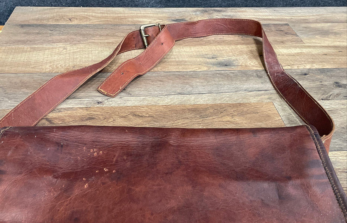 Brown Leather Messenger Bag Laptop Briefcase Satchel Adjustable Strap