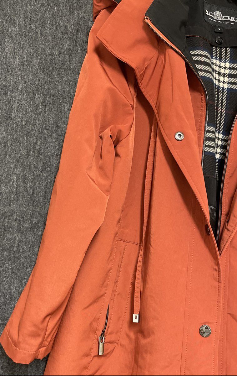 Fleet Street Women's Orange Hooded Jacket Plaid Lined Zip Snap Front Size PS