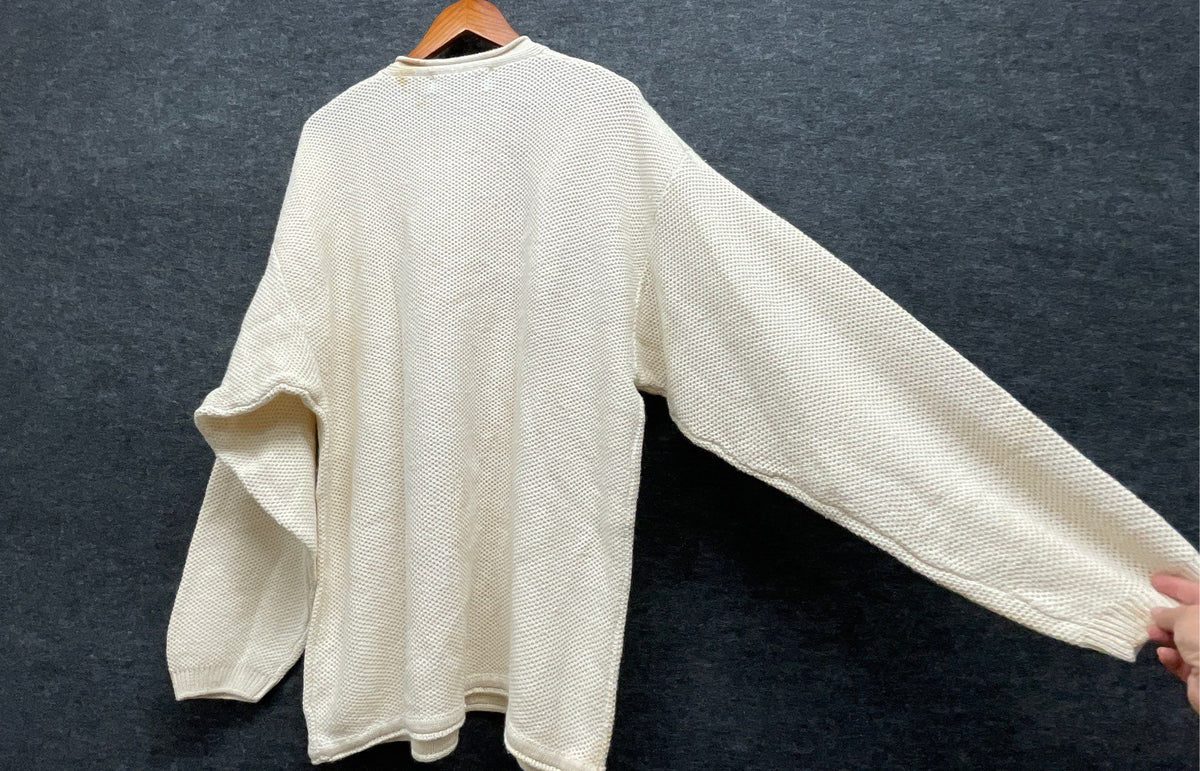 Vintage 90s Concrete Henley Waffle Knit Sweater Cream Streetwear NWT Sz L