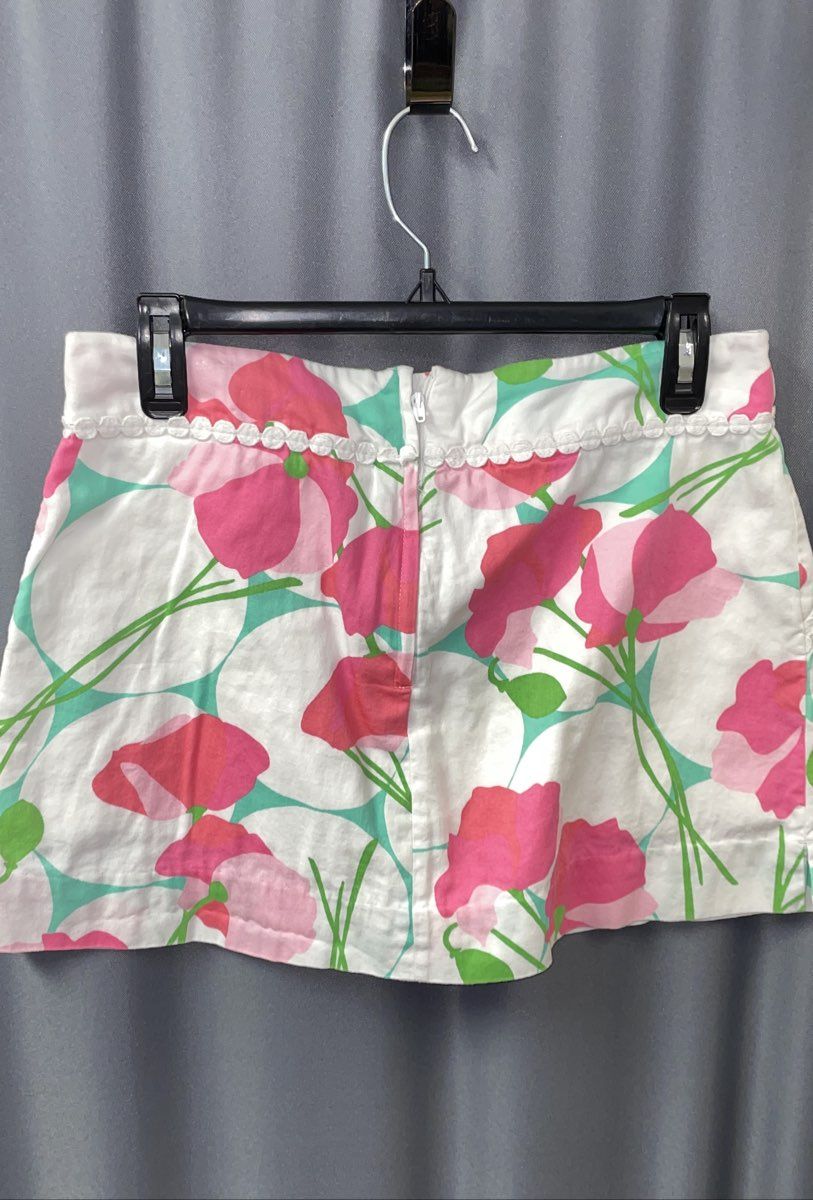 Lilly Pulitzer Women's White Pink Floral Poppies Skort Skirt Shorts Sz 4