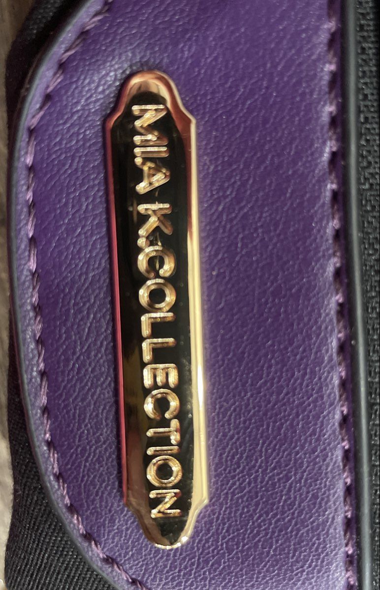 Mia K. Collection Purple Checkered Leather Tote Handbag Gold Tone Charm