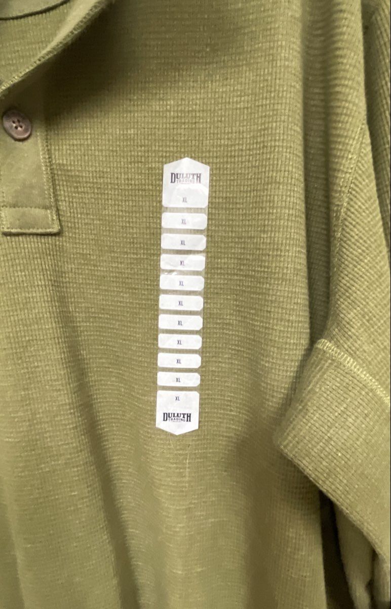 Duluth Trading Men's Olive Green Waffle Knit Long Sleeve Polo Shirt XL NWT