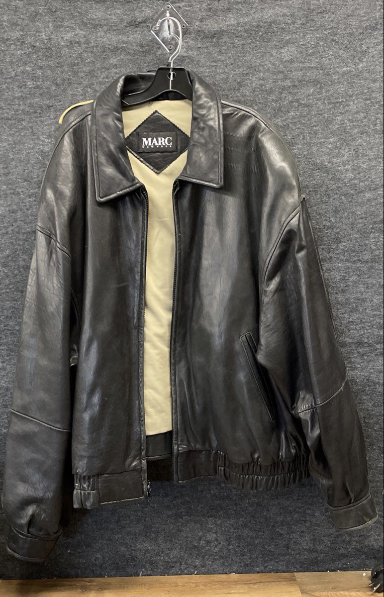 Marc New York Men's Black Leather Bomber Jacket Vintage 90s Full Zip Coat