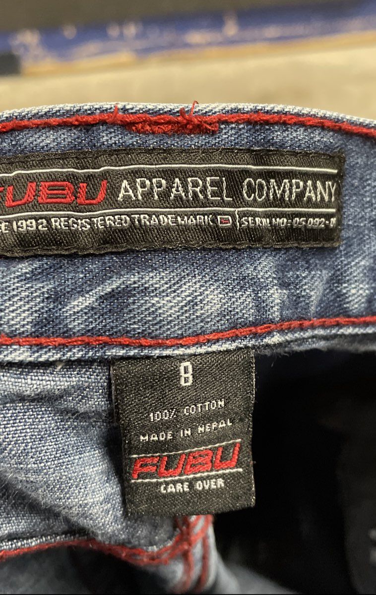 Vintage Y2K FUBU Boy's Cargo Carpenter Jeans Blue Wide Leg Denim Size 8