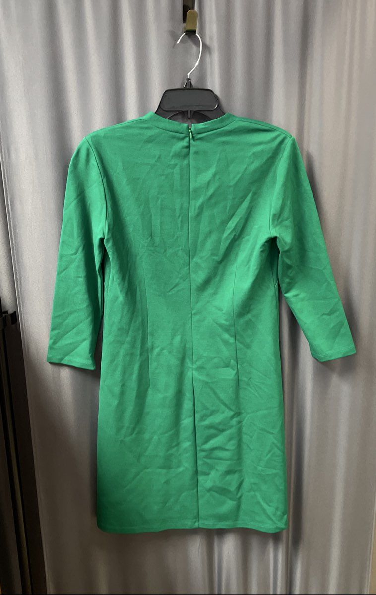 Eliza J Women's Green V-Neck 3/4 Sleeve Button Detail Sheath Dress Size 4