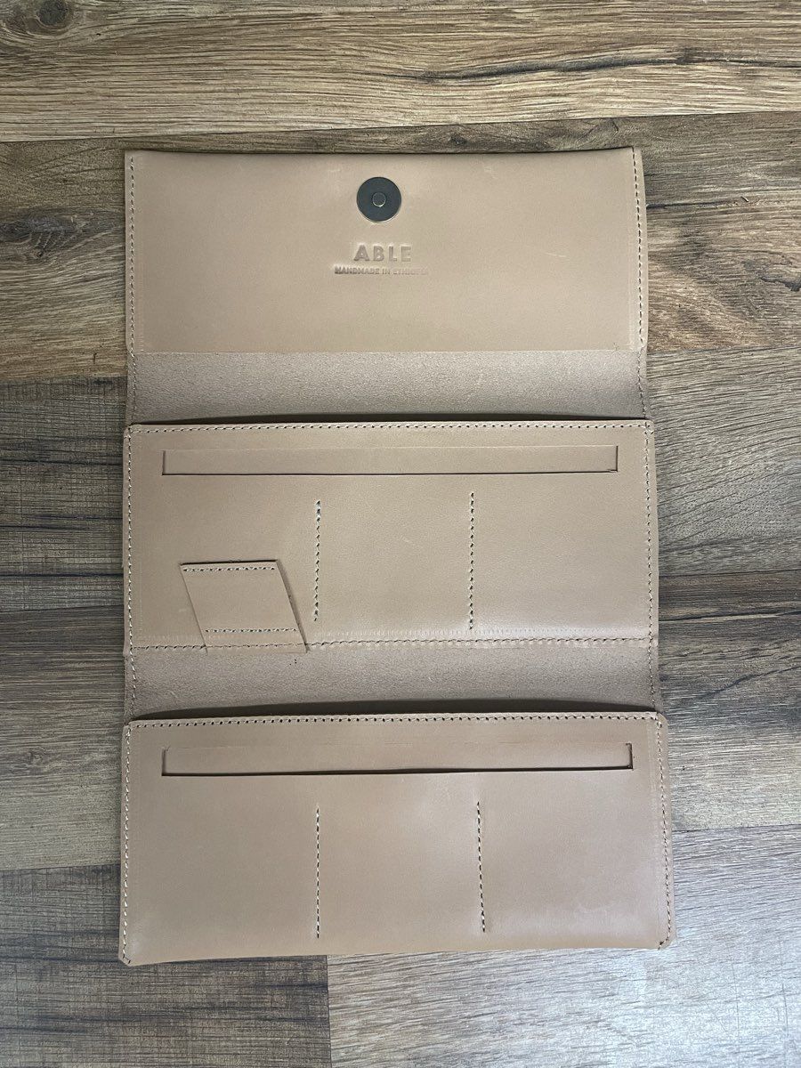 ABLE Tan Leather Debre Trifold Wallet Handmade in Ethiopia Monogram K