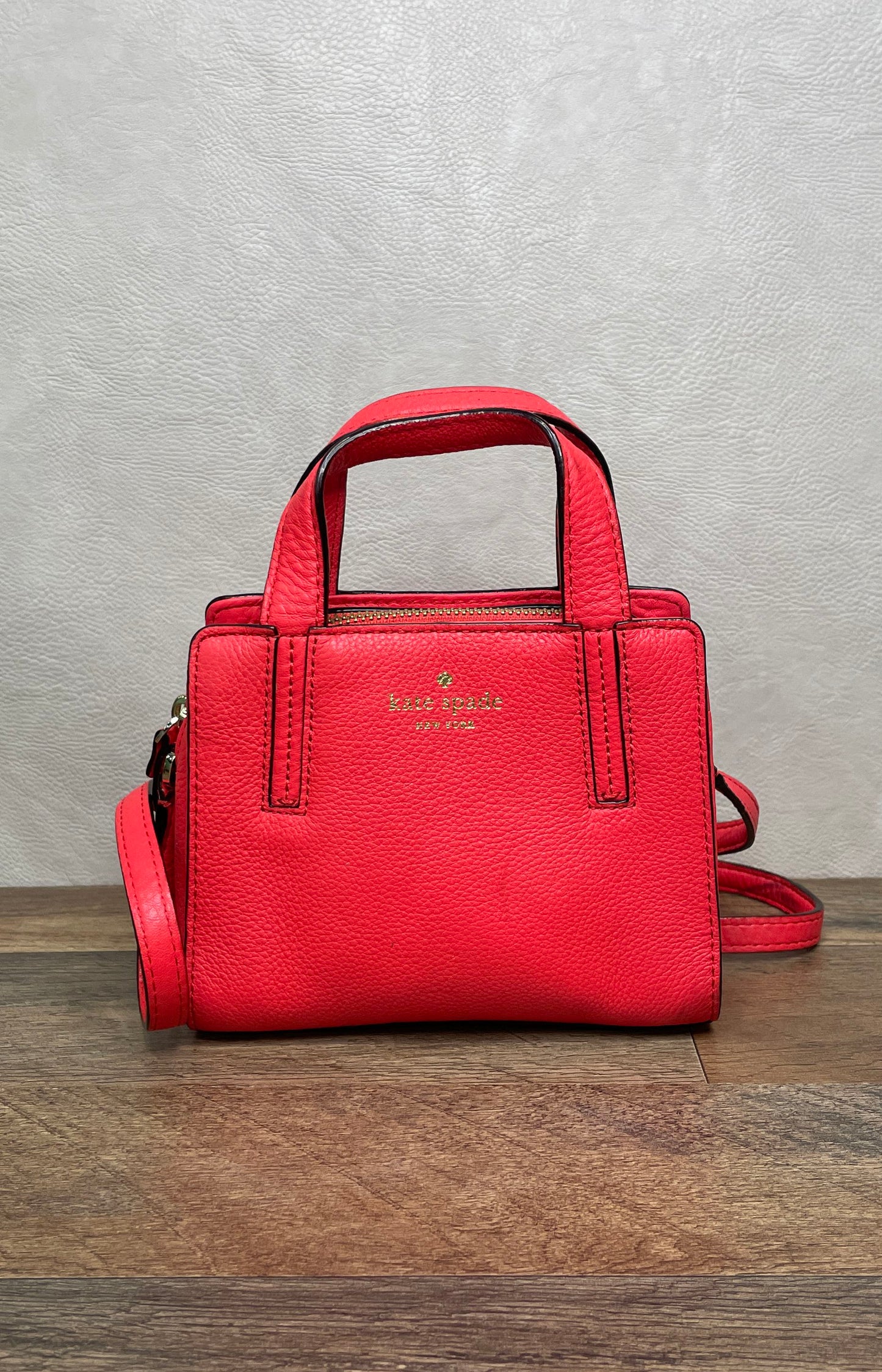 Kate Spade Red Pebbled Leather Mini Satchel Crossbody Bag Gold Hardware