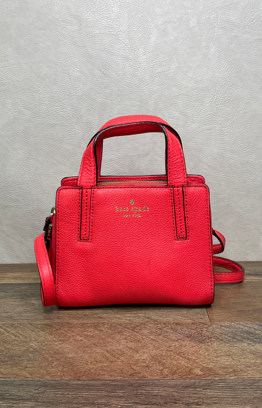 Kate Spade Red Pebbled Leather Mini Satchel Crossbody Bag Gold Hardware