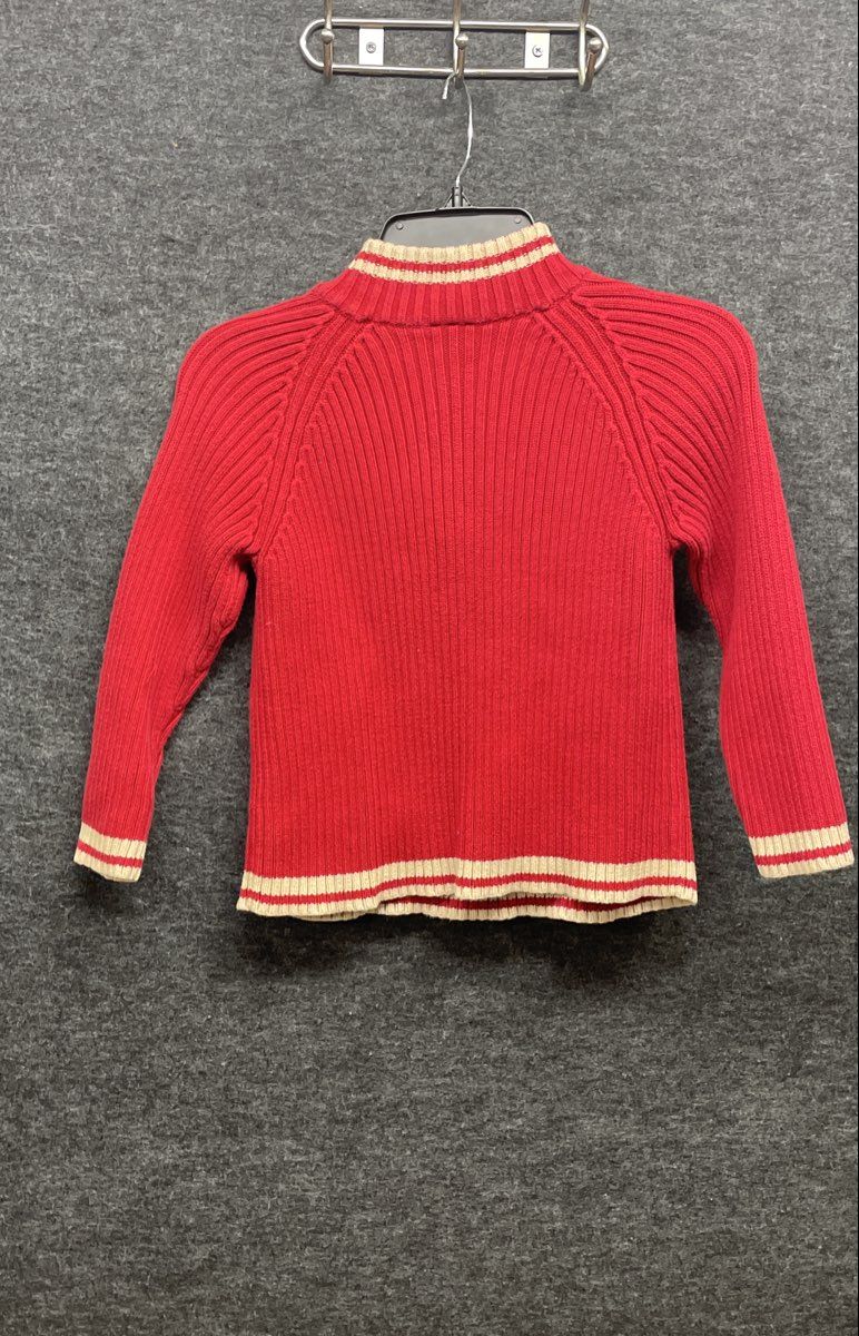 Talbots Kids Red Ribbed Cotton Quarter Zip Skier Graphic Sweater Sz 7