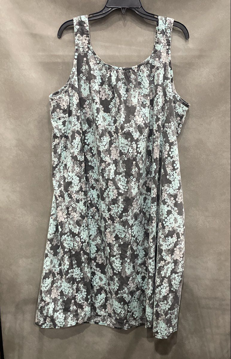 Vintage 90s Anthony Richards Women's Blue Grey Floral Button Strap Dress Sz XL