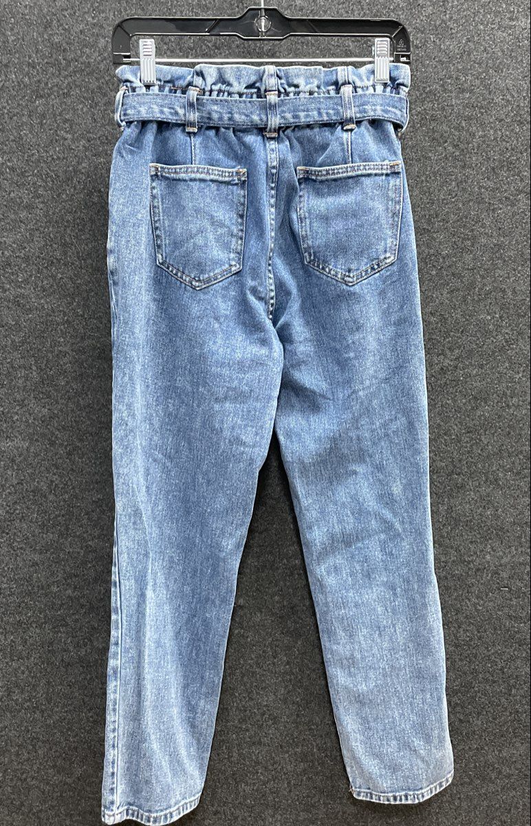 PacSun Women's Blue Paperbag Waist Jeans High Rise Self Tie Belt Tapered Leg