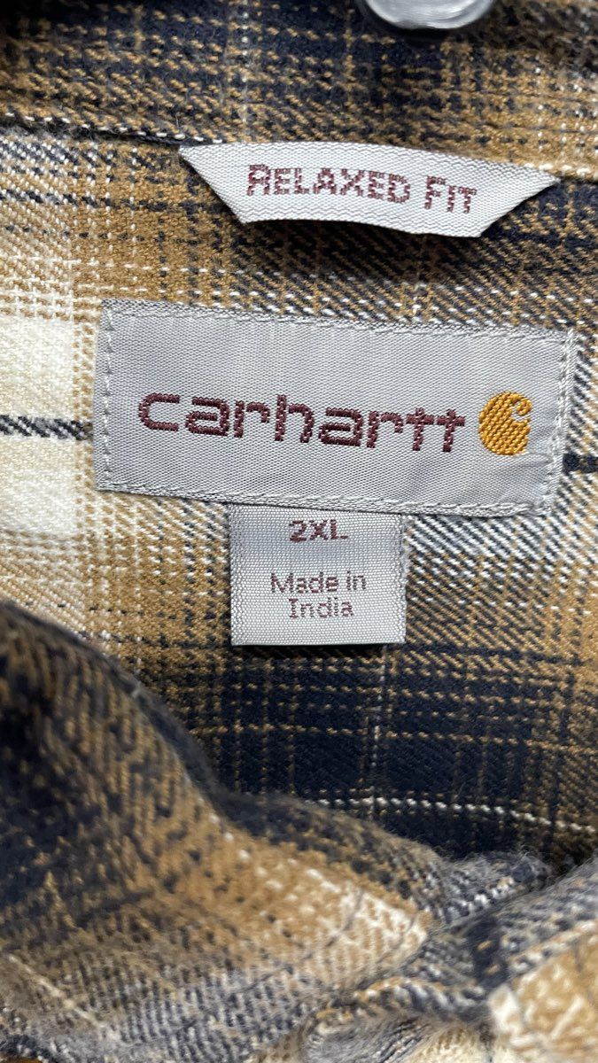 Carhartt Men's Flannel Button Up Shirt Brown Plaid Relaxed Fit Size 2XL