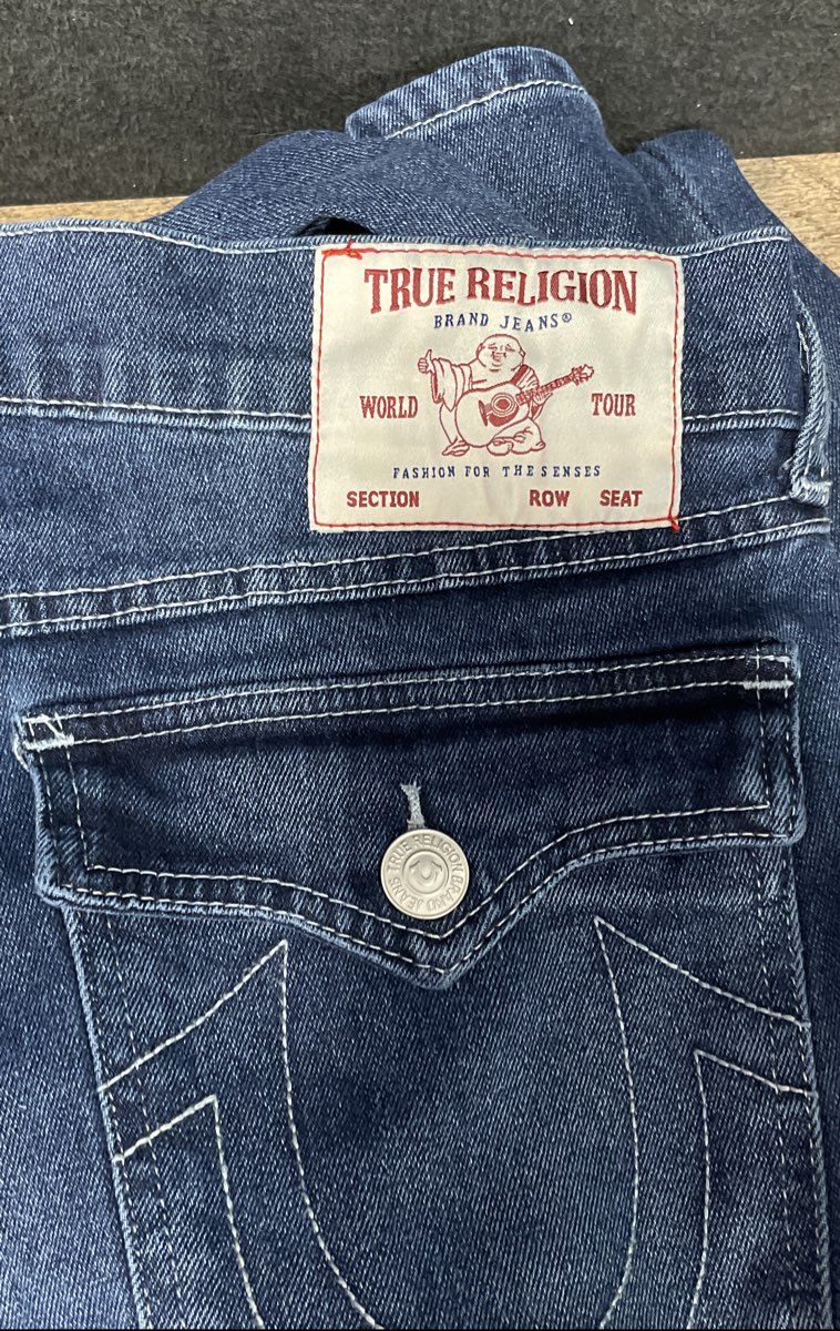 True Religion Men's Geno Relaxed Slim Jeans Blue Flap Pocket Size 34