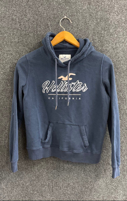 Hollister Women's Faded Blue Graphic Logo Cowl Neck Pullover Hoodie Sz L