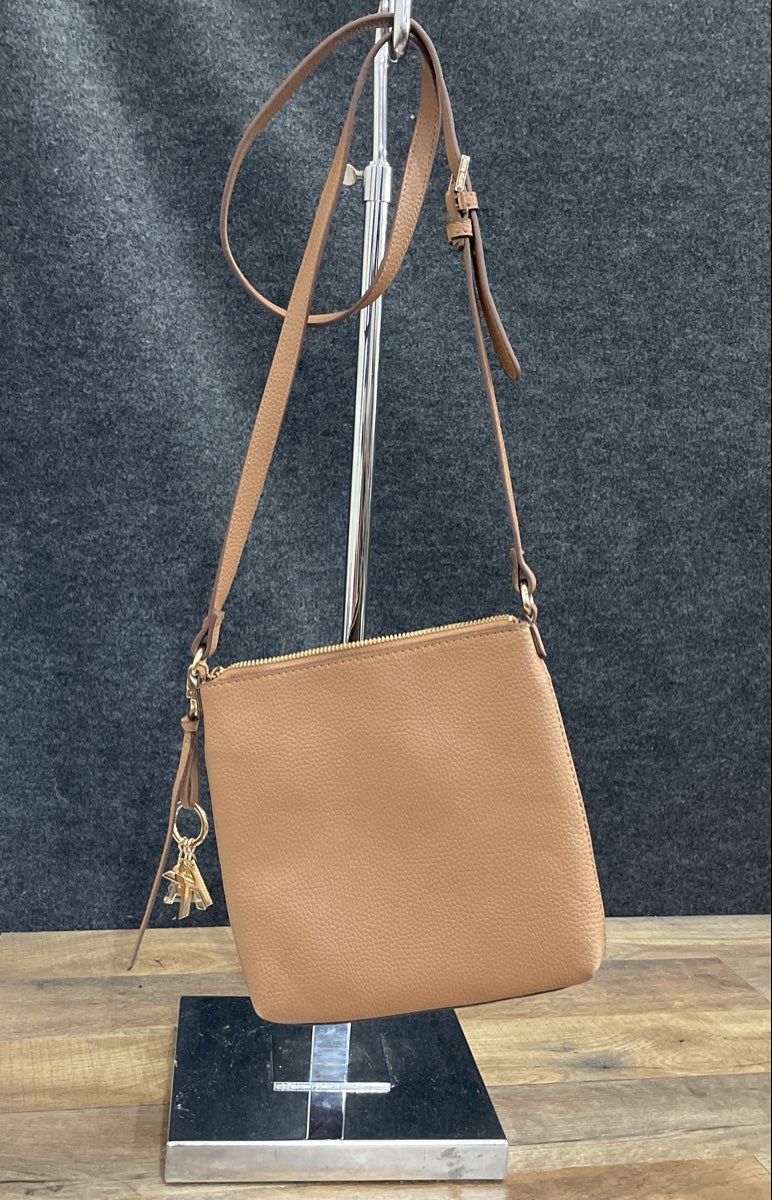 Anne Klein Coffee Brown Pebbled Crossbody Bag Gold Hardware Charms