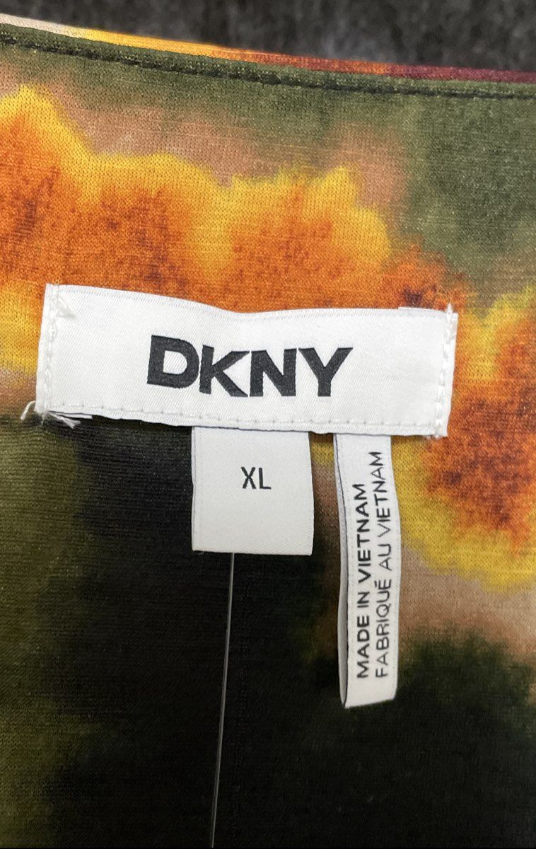 DKNY Women's Multicolor Abstract Zipper Ruched Pleated Voile Top Sz XL NWT