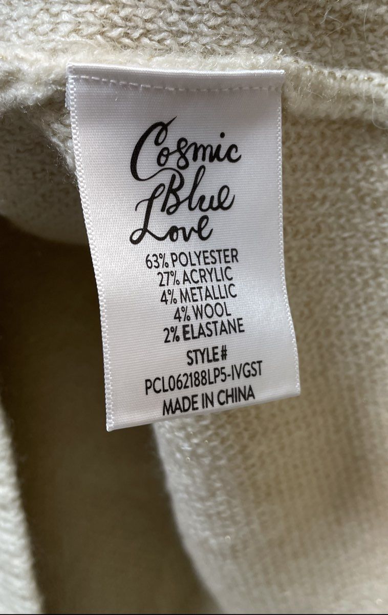 Cosmic Blue Love Women's The Starlet Crew Off-White Gold Star Sweater NWT Sz 3X