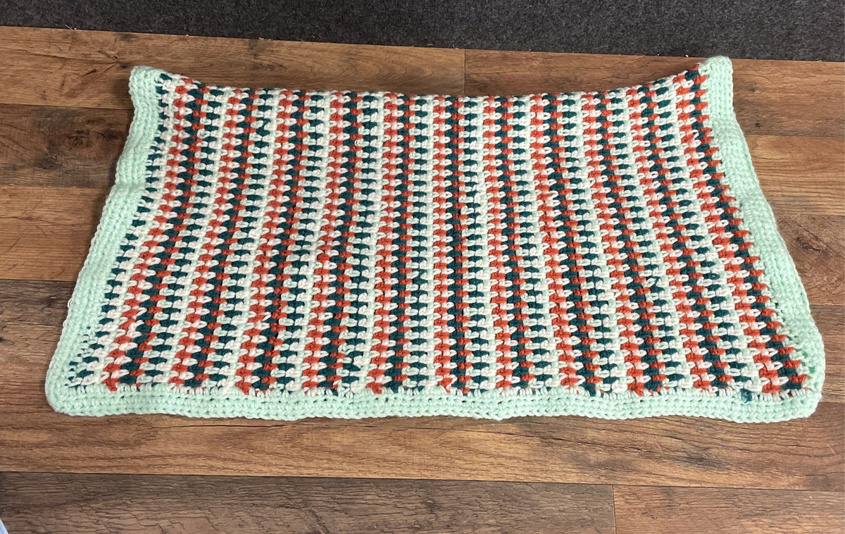 Handmade Crochet Block Stitch Baby Blanket Stripes Mint Orange White Teal